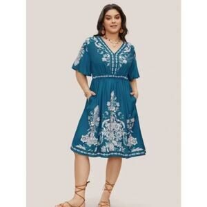 BloomChic Bandana Print Ruffle Sleeve V-Neck Dress Size 2X 18/20